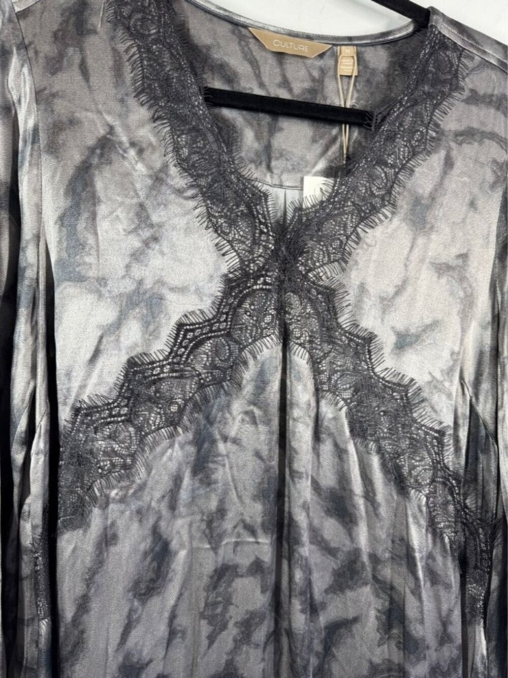 Culture Tie Dye Lace Dress Grey Black Medium Boho Chic Flowy Romantic Elegant - Picture 12 of 13